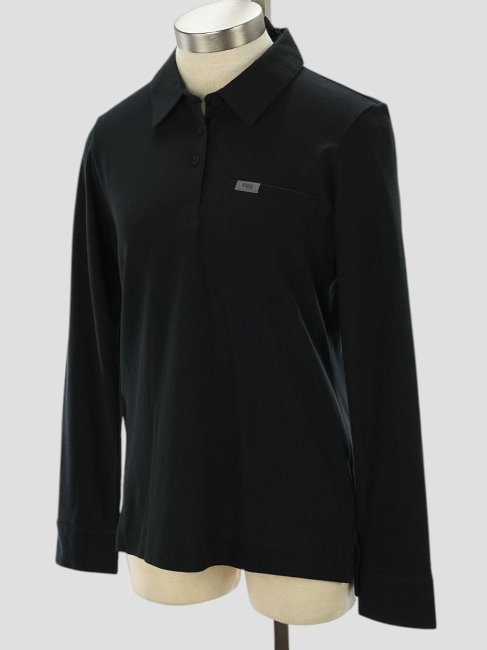 FIGSPRO Black Pima Cotton Technical Pique Scrub Long Sleeve Polo M